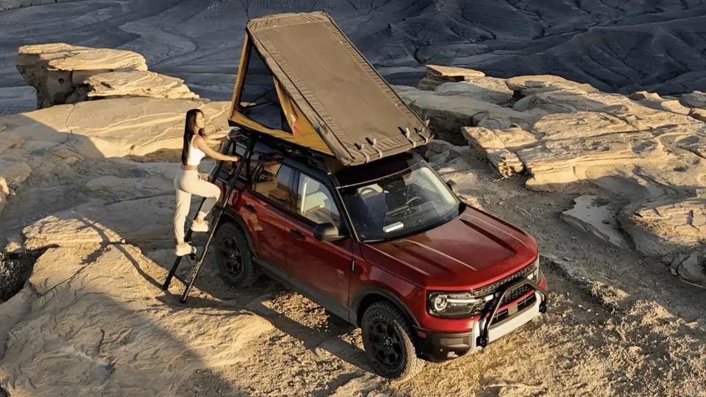 2025 Ford Bronco Sport® parked on rocky terrain near Concord, OH, appealing to outdoor enthusiasts with versatile off-road capability.