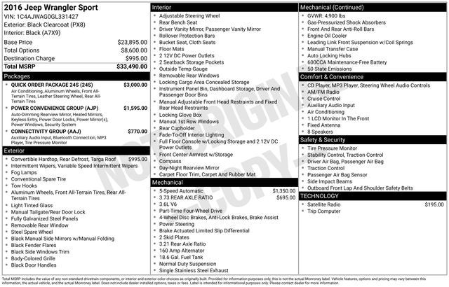 2016 Jeep Wrangler Sport