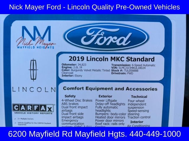 2019 Lincoln MKC Standard