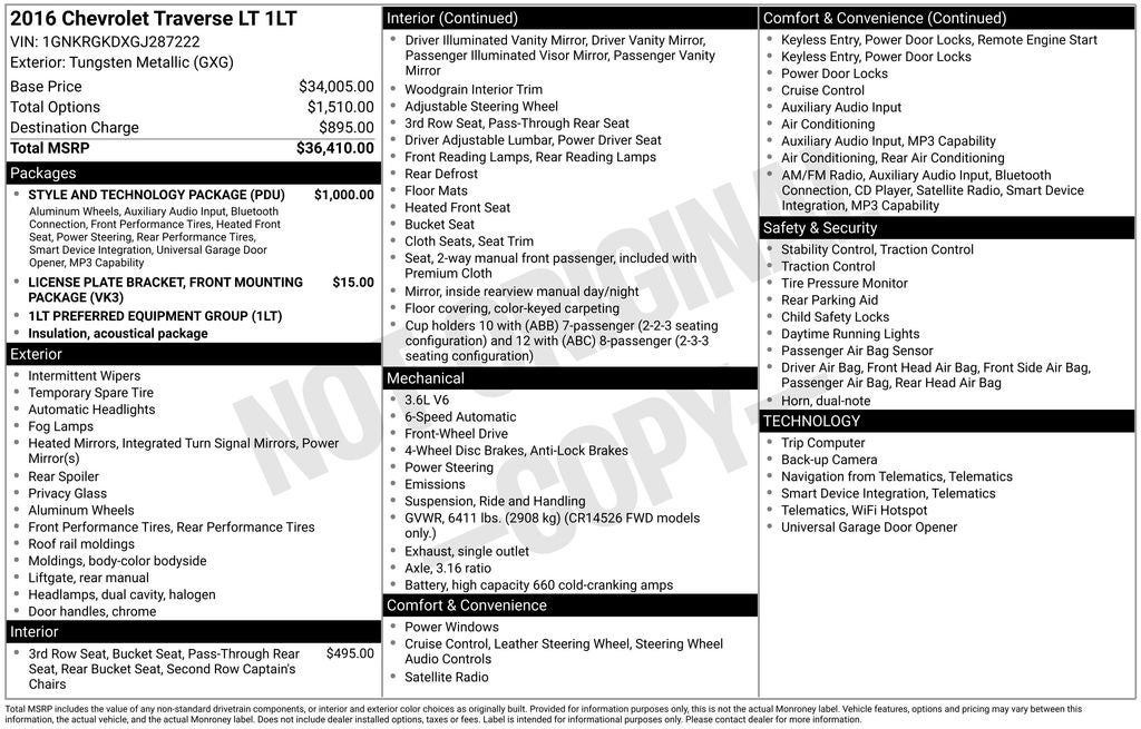 2016 Chevrolet Traverse LT 1LT