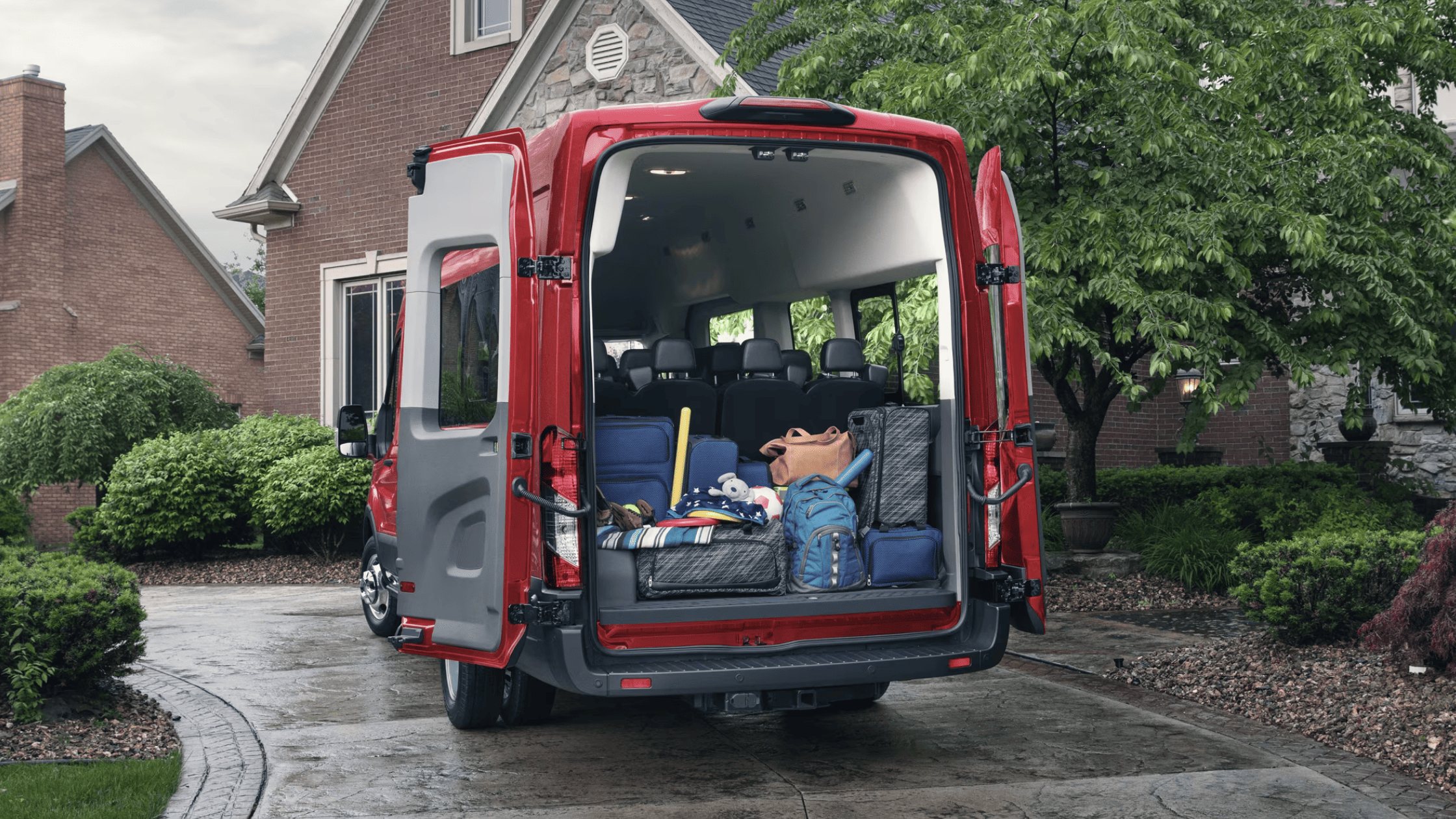 2025 Ford Transit® cargo area layout with shelving and tie-down points, optimized for commercial storage and organization