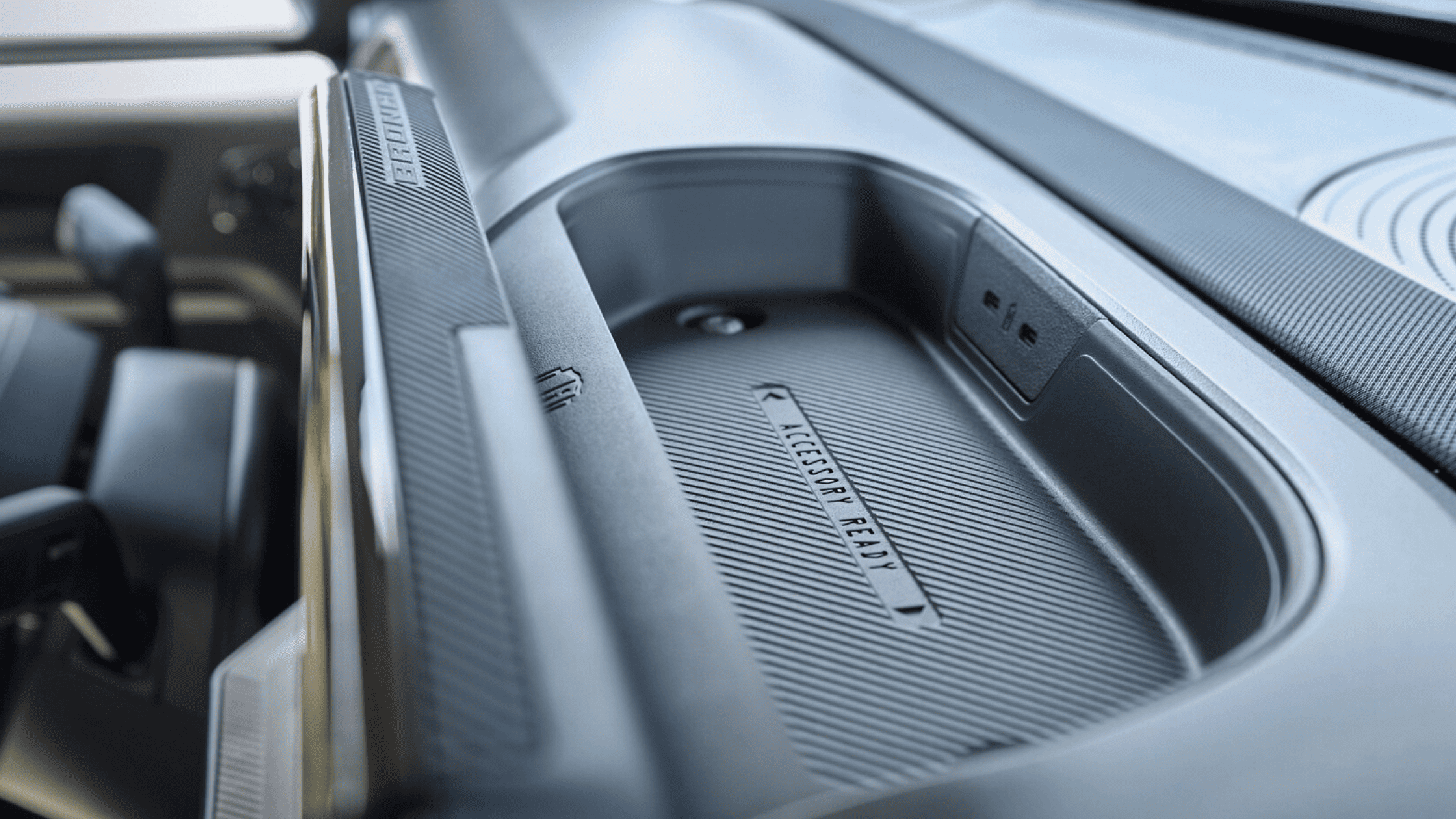 Interior Layout with Practical Storage Integration of the 2025 Ford Bronco Sport®, highlighting its advanced design and functionality