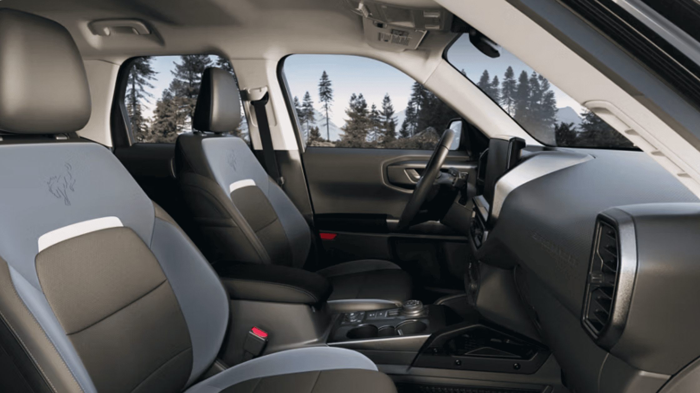Rear cabin air vents and charging ports inside a 2025 Bronco Sport® highlighting its rear passenger comfort and utility near Concord, OH.